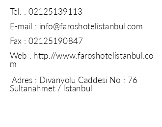 Faros Hotel stanbul iletiim bilgileri